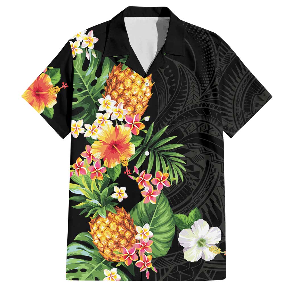 Hawaii Pineapple Tropical Family Matching Long Sleeve Bodycon Dress and Hawaiian Shirt Colorful Hibiscus Plumeria