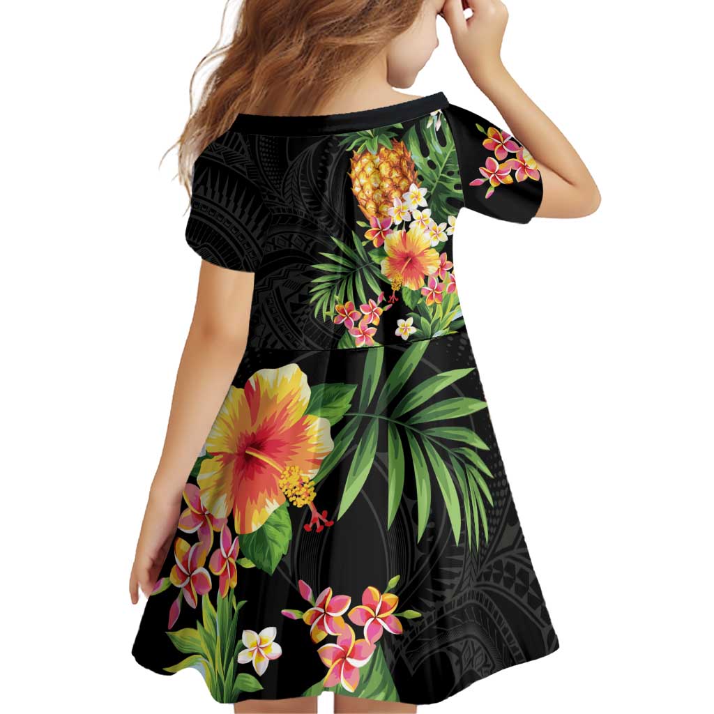 Hawaii Pineapple Tropical Family Matching Off Shoulder Short Dress and Hawaiian Shirt Colorful Hibiscus Plumeria