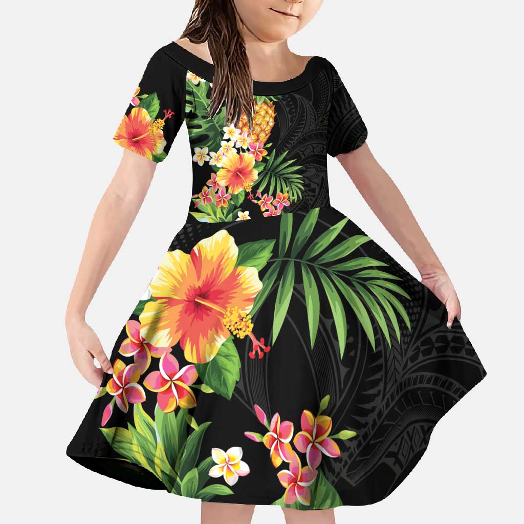 Hawaii Pineapple Tropical Family Matching Summer Maxi Dress and Hawaiian Shirt Colorful Hibiscus Plumeria