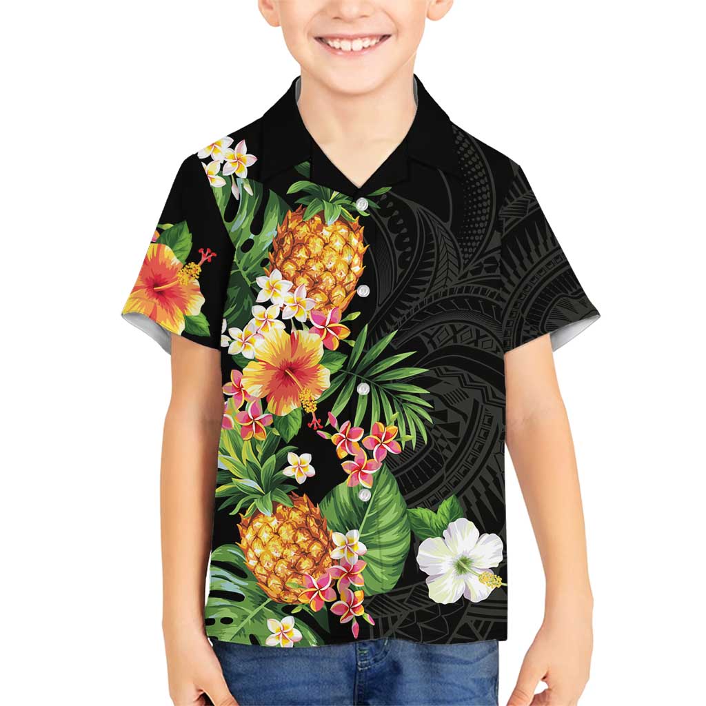 Hawaii Pineapple Tropical Family Matching Summer Maxi Dress and Hawaiian Shirt Colorful Hibiscus Plumeria