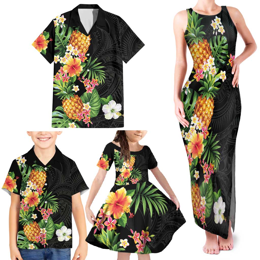 Hawaii Pineapple Tropical Family Matching Tank Maxi Dress and Hawaiian Shirt Colorful Hibiscus Plumeria LT01 - Polynesian Pride