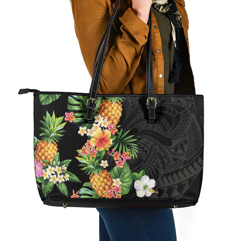 Hawaii Pineapple Tropical Leather Tote Bag Colorful Hibiscus Plumeria LT01 - Polynesian Pride