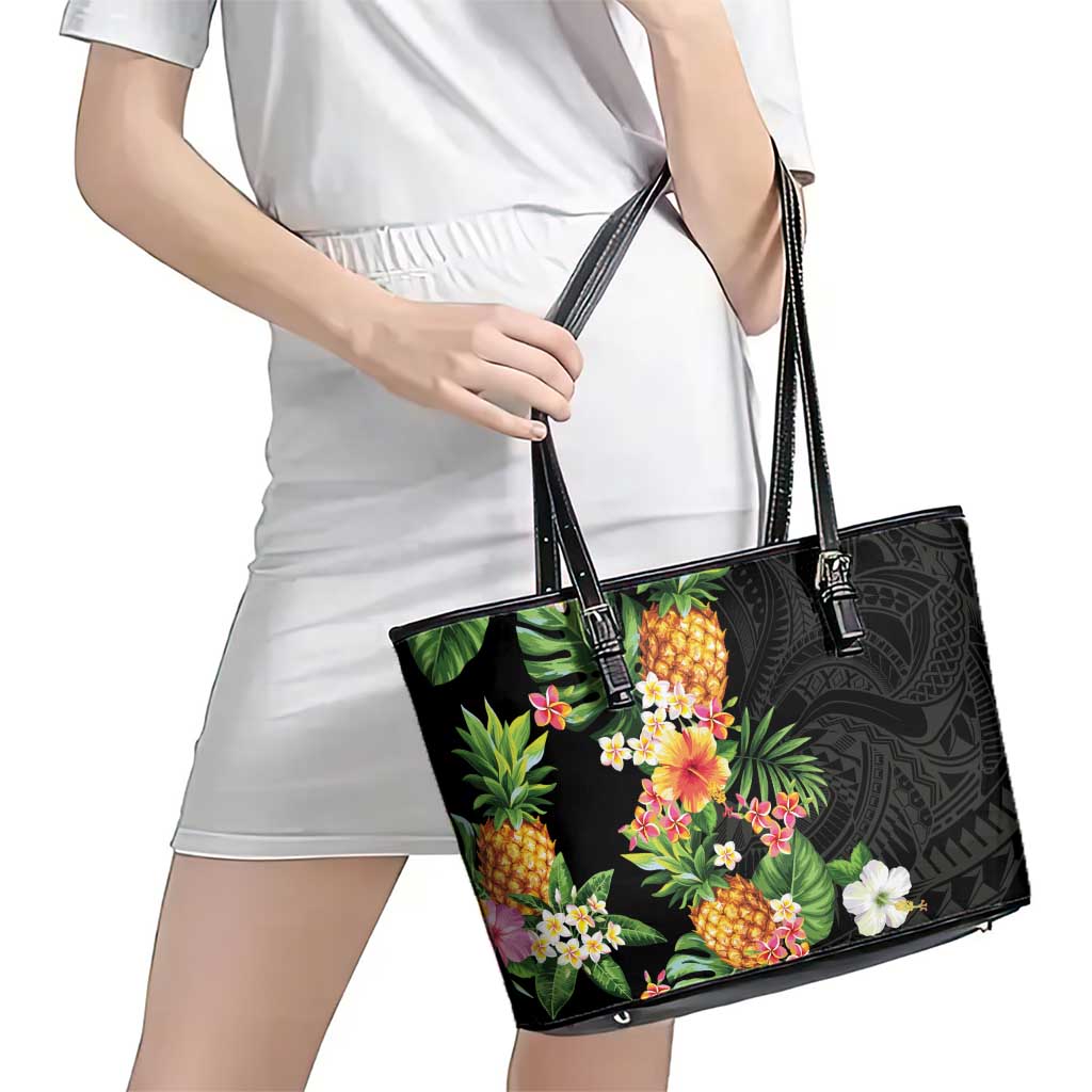 Hawaii Pineapple Tropical Leather Tote Bag Colorful Hibiscus Plumeria LT01 - Polynesian Pride