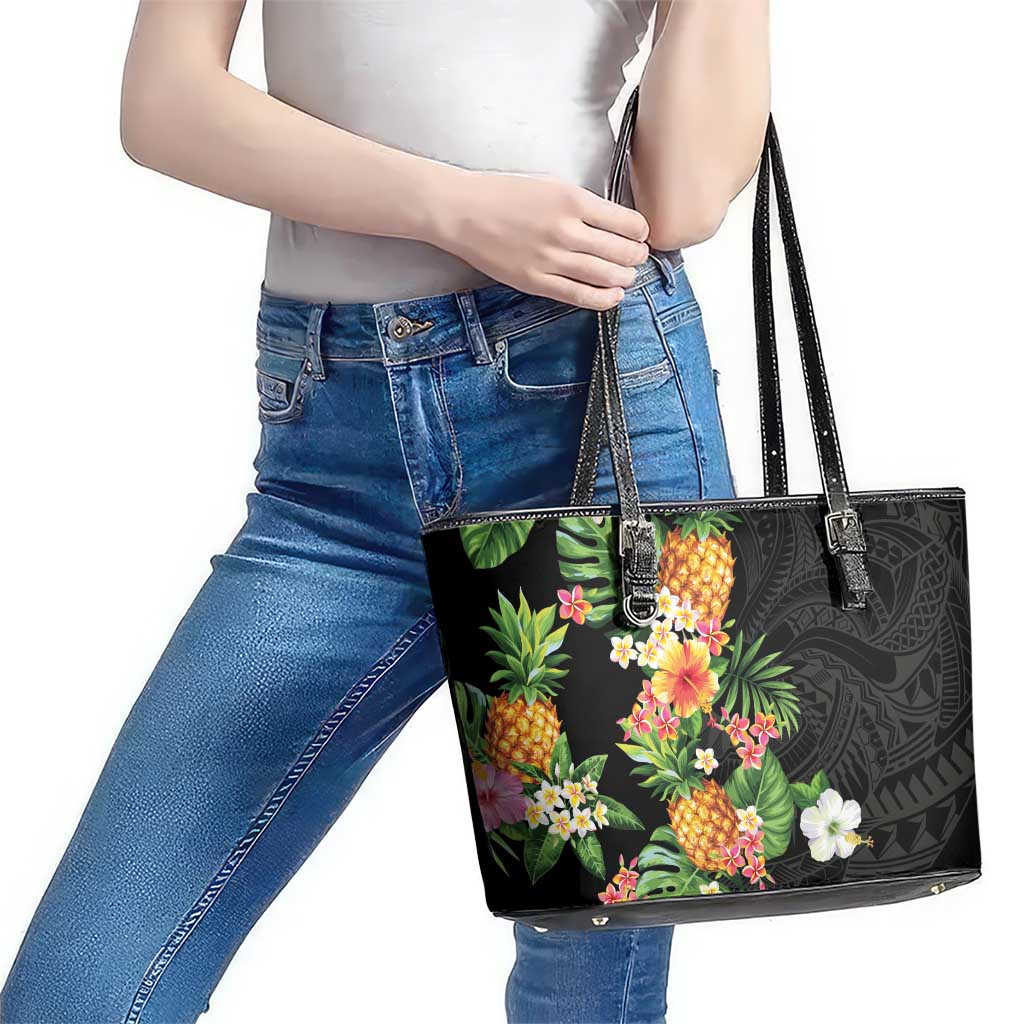 Hawaii Pineapple Tropical Leather Tote Bag Colorful Hibiscus Plumeria LT01 - Polynesian Pride