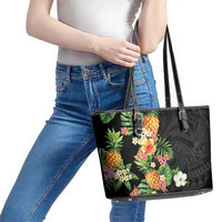 Hawaii Pineapple Tropical Leather Tote Bag Colorful Hibiscus Plumeria LT01 - Polynesian Pride