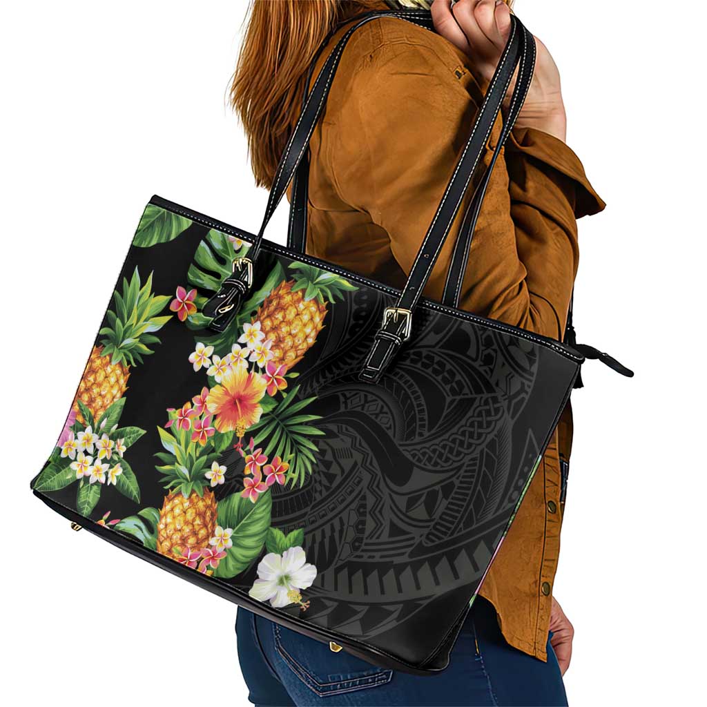 Hawaii Pineapple Tropical Leather Tote Bag Colorful Hibiscus Plumeria LT01 - Polynesian Pride