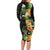 Hawaii Pineapple Tropical Long Sleeve Bodycon Dress Colorful Hibiscus Plumeria