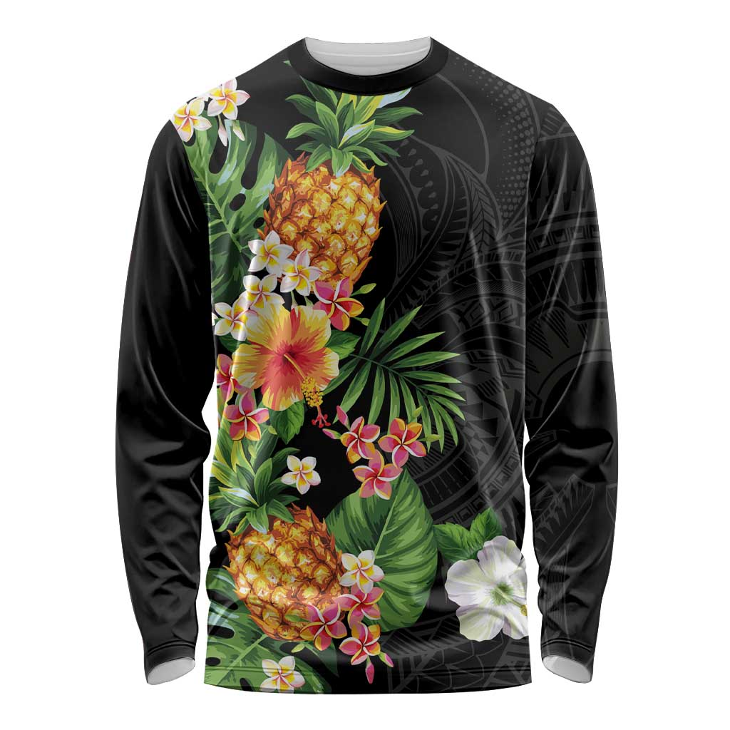 Hawaii Pineapple Tropical Long Sleeve Shirt Colorful Hibiscus Plumeria