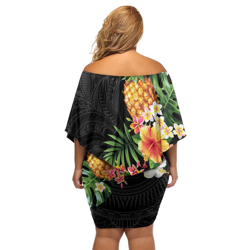 Hawaii Pineapple Tropical Off Shoulder Short Dress Colorful Hibiscus Plumeria LT01 - Polynesian Pride