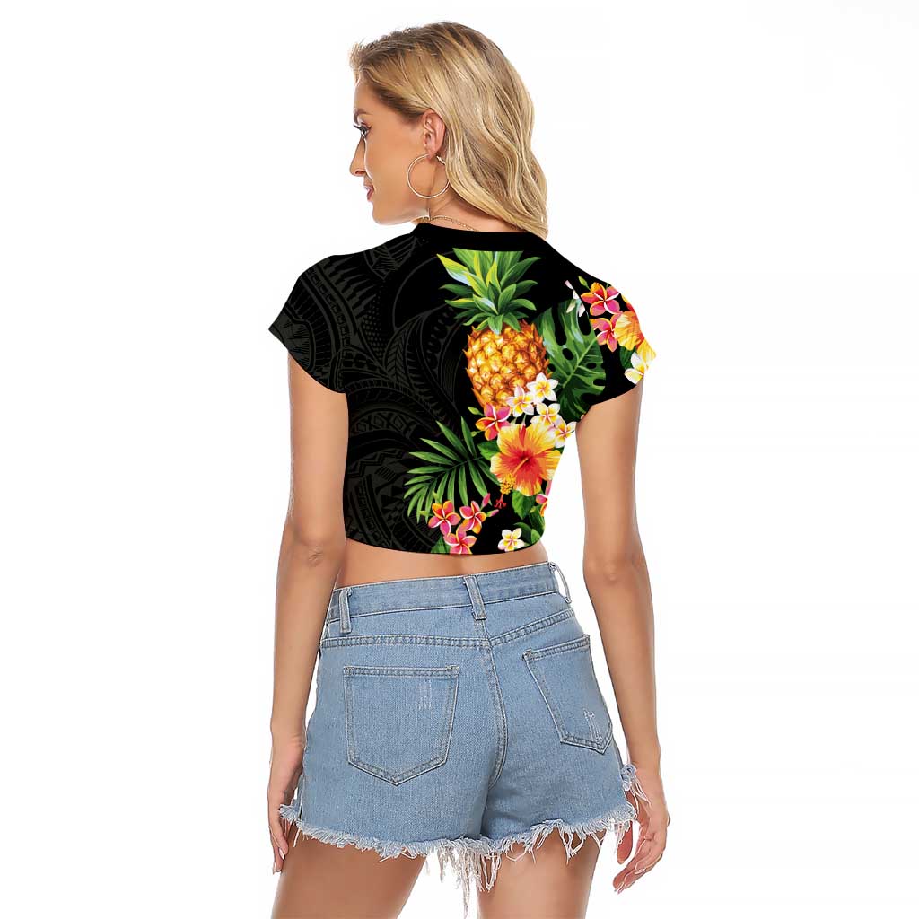 Hawaii Pineapple Tropical Raglan Cropped T Shirt Colorful Hibiscus Plumeria LT01 - Polynesian Pride