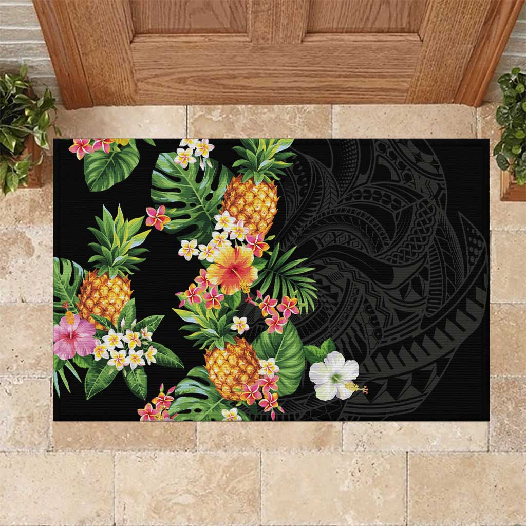 Hawaii Pineapple Tropical Rubber Doormat Colorful Hibiscus Plumeria LT01 Black - Polynesian Pride