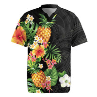 Hawaii Pineapple Tropical Rugby Jersey Colorful Hibiscus Plumeria LT01 Black - Polynesian Pride