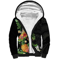 Hawaii Pineapple Tropical Sherpa Hoodie Colorful Hibiscus Plumeria LT01 Unisex Black - Polynesian Pride