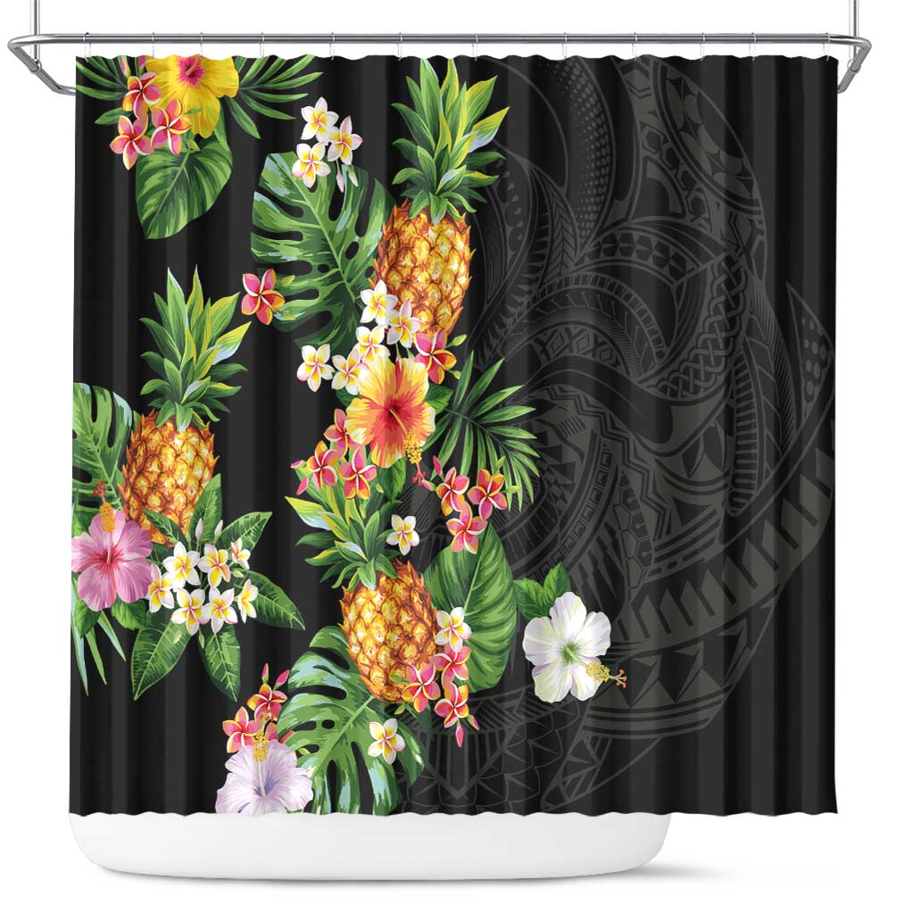 Hawaii Pineapple Tropical Shower Curtain Colorful Hibiscus Plumeria