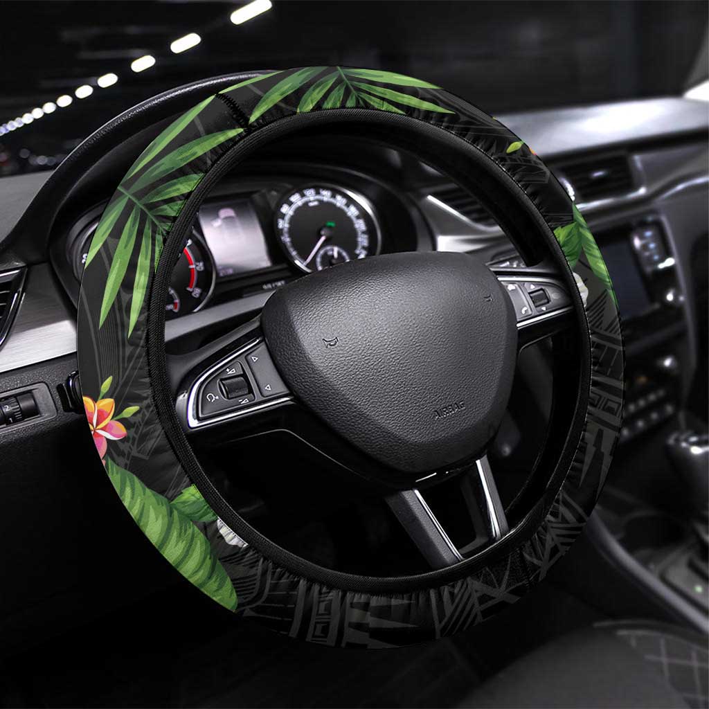 Hawaii Pineapple Tropical Steering Wheel Cover Colorful Hibiscus Plumeria LT01 Universal Fit Black - Polynesian Pride