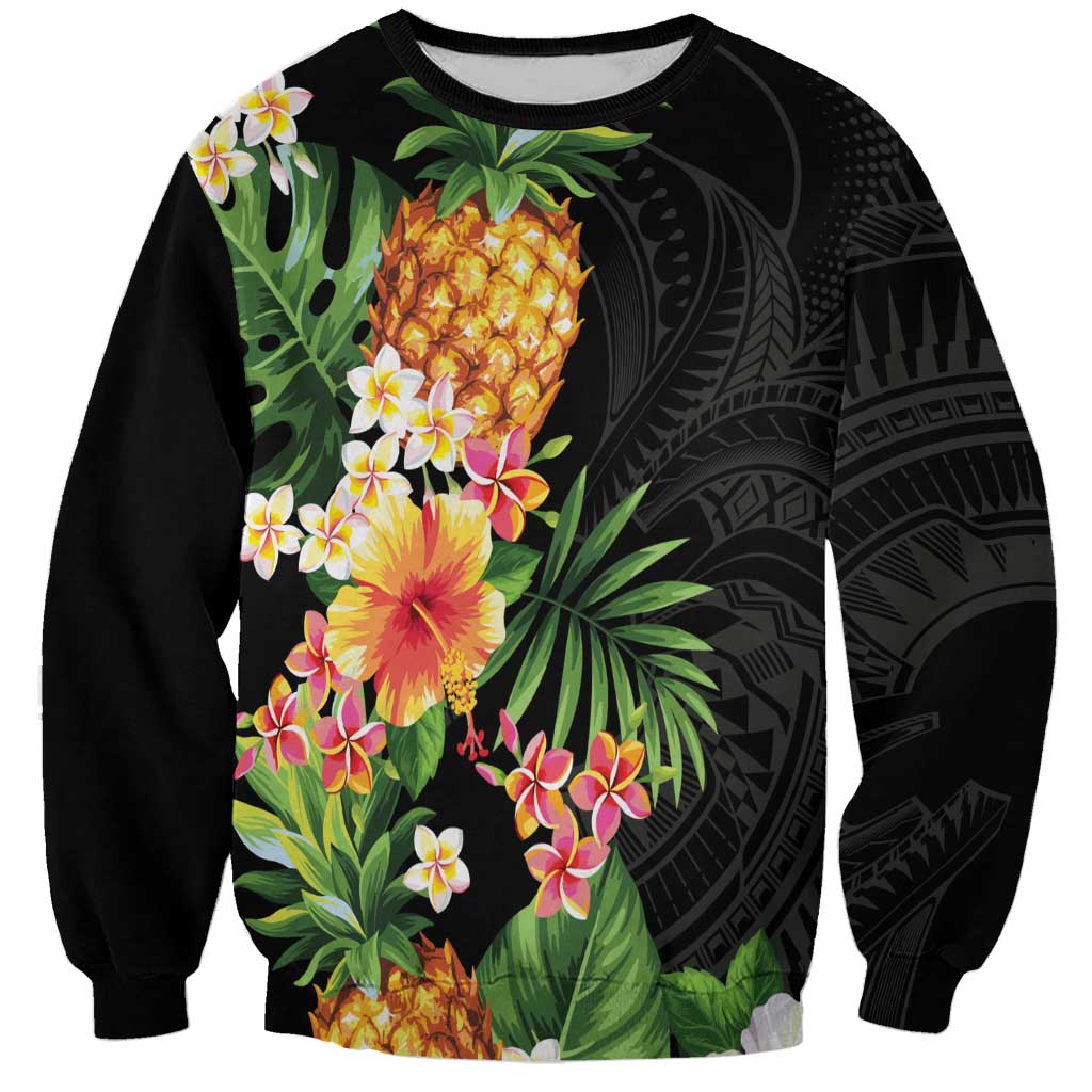 Hawaii Pineapple Tropical Sweatshirt Colorful Hibiscus Plumeria LT01 Unisex Black - Polynesian Pride