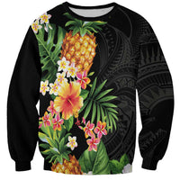 Hawaii Pineapple Tropical Sweatshirt Colorful Hibiscus Plumeria LT01 Unisex Black - Polynesian Pride