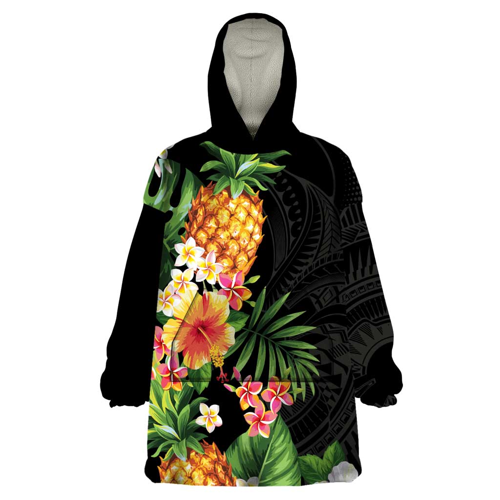 Hawaii Pineapple Tropical Wearable Blanket Hoodie Colorful Hibiscus Plumeria