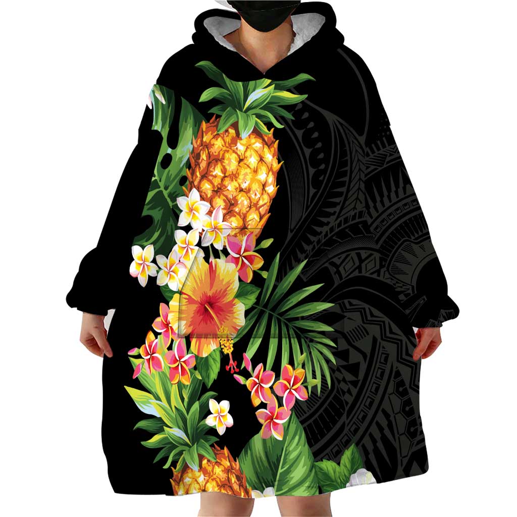 Hawaii Pineapple Tropical Wearable Blanket Hoodie Colorful Hibiscus Plumeria LT01 - Polynesian Pride