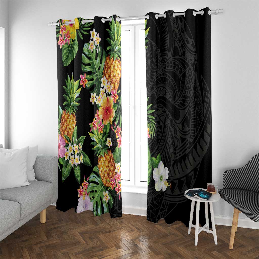 Hawaii Pineapple Tropical Window Curtain Colorful Hibiscus Plumeria LT01 With Grommets Black - Polynesian Pride