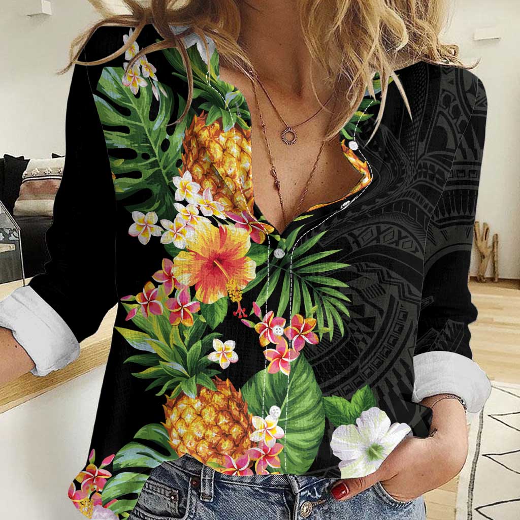 Hawaii Pineapple Tropical Women Casual Shirt Colorful Hibiscus Plumeria