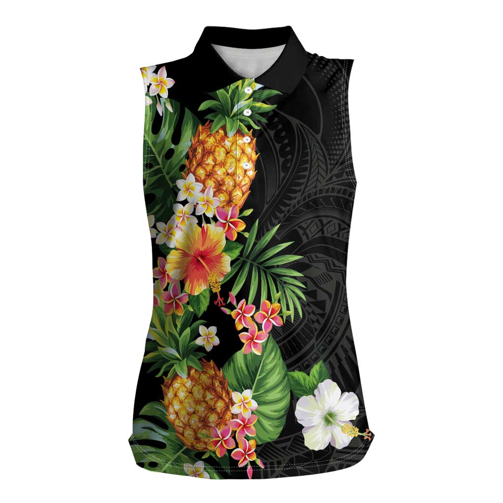 Hawaii Pineapple Tropical Women Sleeveless Polo Shirt Colorful Hibiscus Plumeria