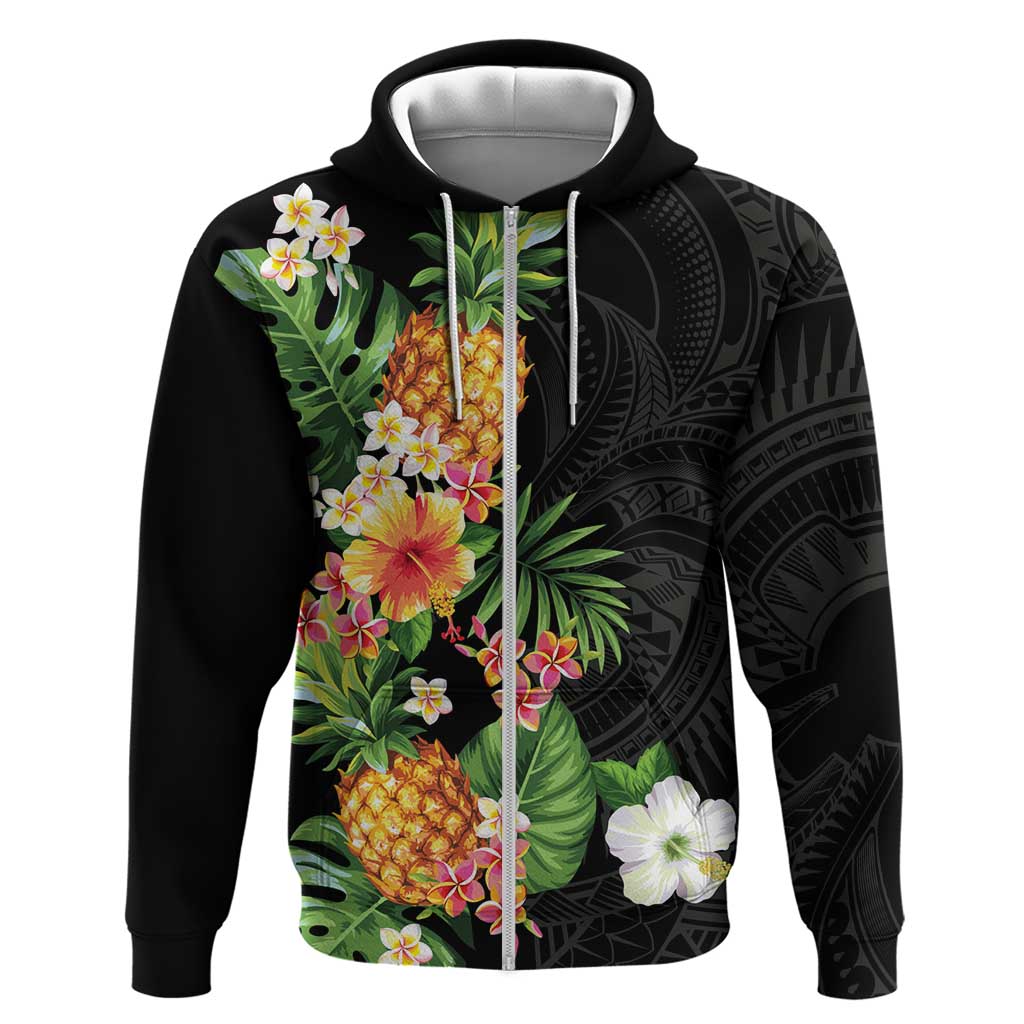 Hawaii Pineapple Tropical Zip Hoodie Colorful Hibiscus Plumeria