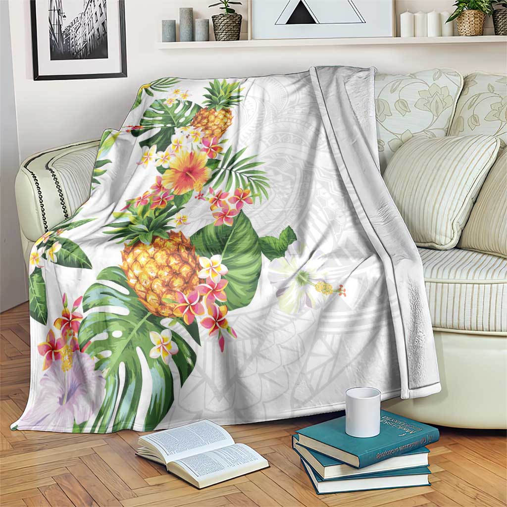 Hawaii Pineapple Tropical Blanket Luminous Hibiscus Plumeria LT01 White - Polynesian Pride