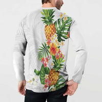 Hawaii Pineapple Tropical Button Sweatshirt Luminous Hibiscus Plumeria LT01 - Polynesian Pride