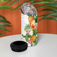 Hawaii Pineapple Tropical 4 in 1 Can Cooler Tumbler Luminous Hibiscus Plumeria