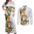 Hawaii Pineapple Tropical Couples Matching Off Shoulder Maxi Dress and Long Sleeve Button Shirt Luminous Hibiscus Plumeria