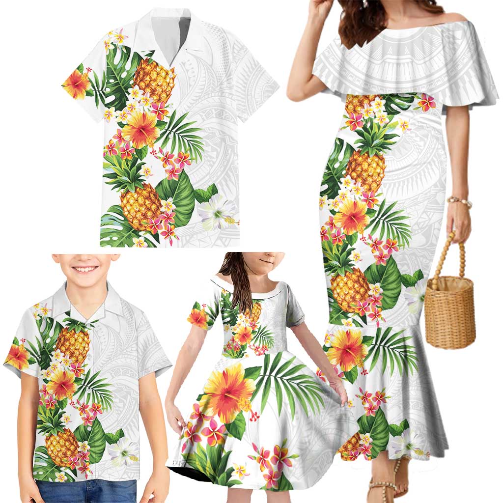 Hawaii Pineapple Tropical Family Matching Mermaid Dress and Hawaiian Shirt Luminous Hibiscus Plumeria