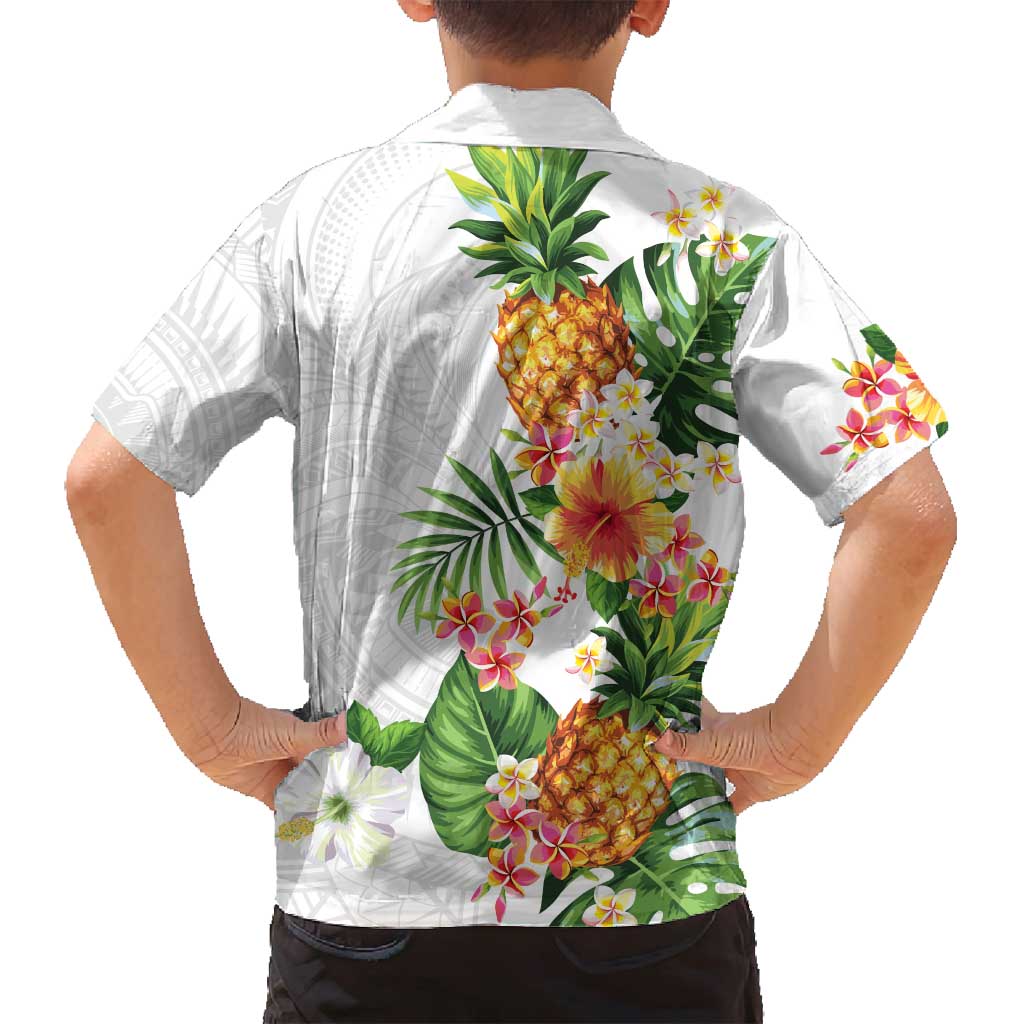 Hawaii Pineapple Tropical Family Matching Off Shoulder Maxi Dress and Hawaiian Shirt Luminous Hibiscus Plumeria