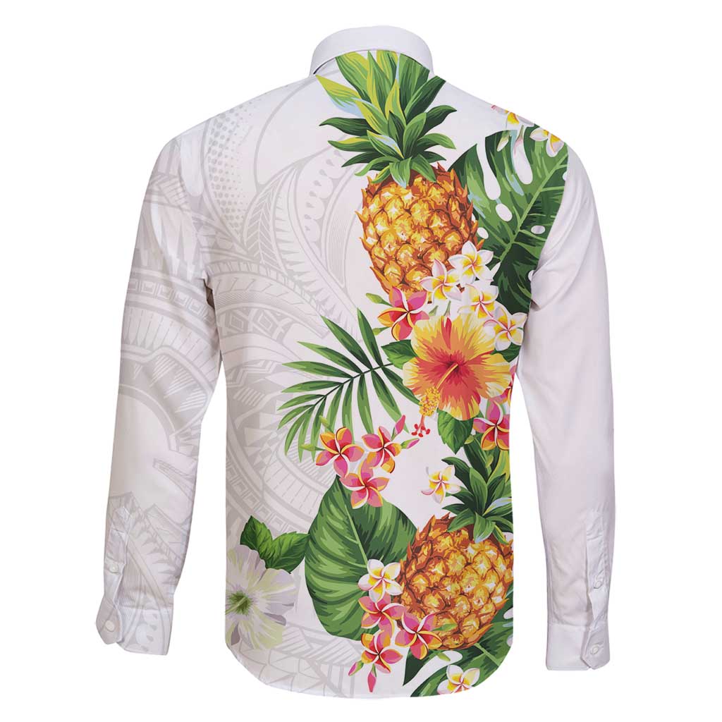 Hawaii Pineapple Tropical Family Matching Off Shoulder Short Dress and Hawaiian Shirt Luminous Hibiscus Plumeria