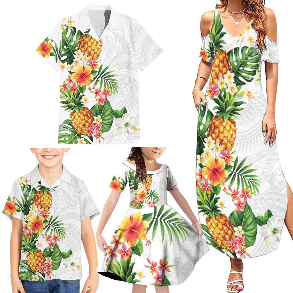 Hawaii Pineapple Tropical Family Matching Summer Maxi Dress and Hawaiian Shirt Luminous Hibiscus Plumeria LT01 - Polynesian Pride