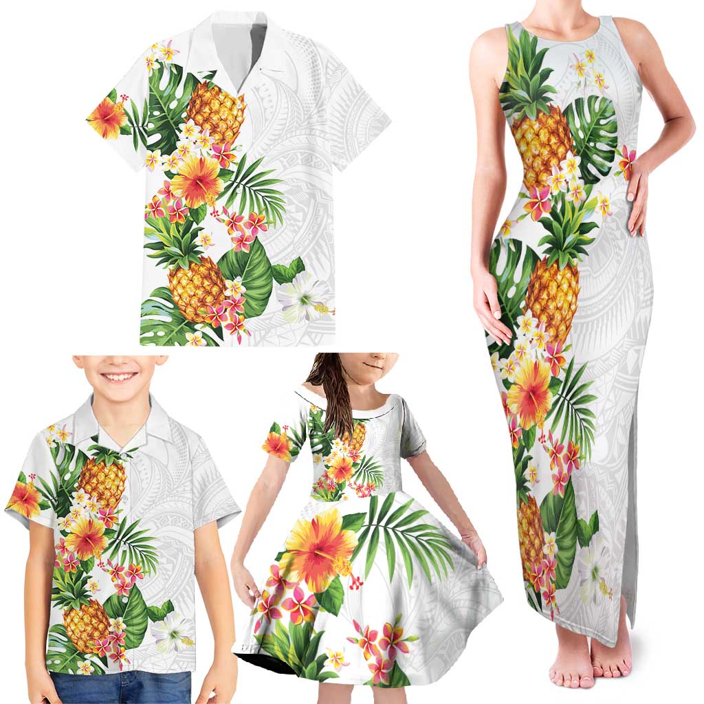 Hawaii Pineapple Tropical Family Matching Tank Maxi Dress and Hawaiian Shirt Luminous Hibiscus Plumeria