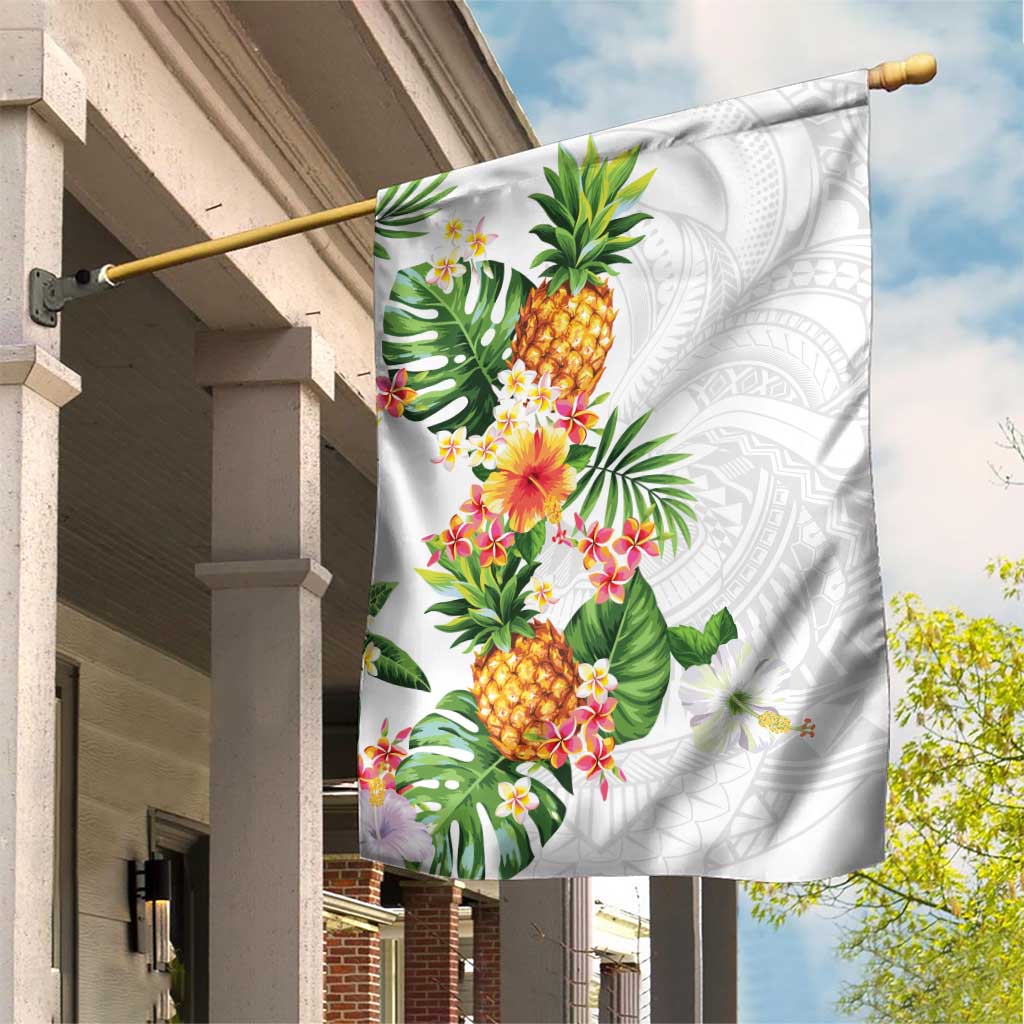 Hawaii Pineapple Tropical Garden Flag Luminous Hibiscus Plumeria LT01 House Flag White - Polynesian Pride