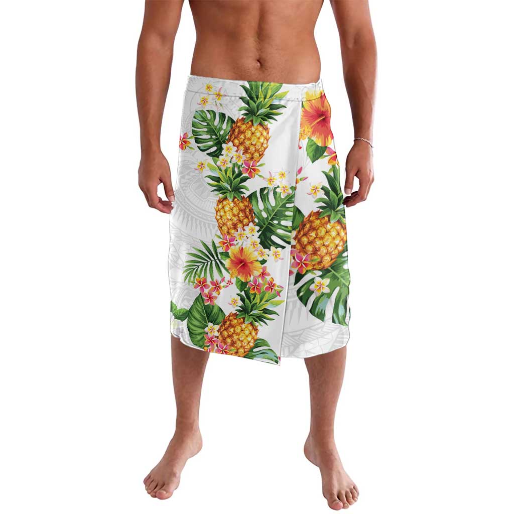 Hawaii Pineapple Tropical Lavalava Luminous Hibiscus Plumeria LT01 White - Polynesian Pride