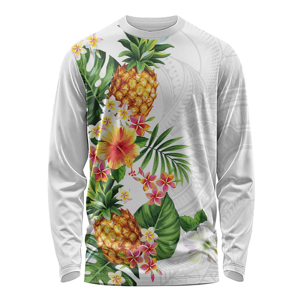 Hawaii Pineapple Tropical Long Sleeve Shirt Luminous Hibiscus Plumeria