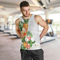 Hawaii Pineapple Tropical Men Tank Top Luminous Hibiscus Plumeria LT01 White - Polynesian Pride