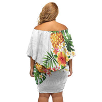 Hawaii Pineapple Tropical Off Shoulder Short Dress Luminous Hibiscus Plumeria LT01 - Polynesian Pride