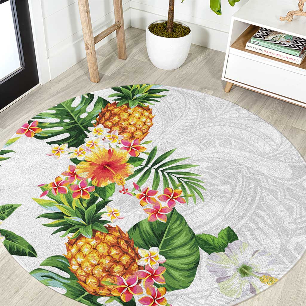 Hawaii Pineapple Tropical Round Carpet Luminous Hibiscus Plumeria