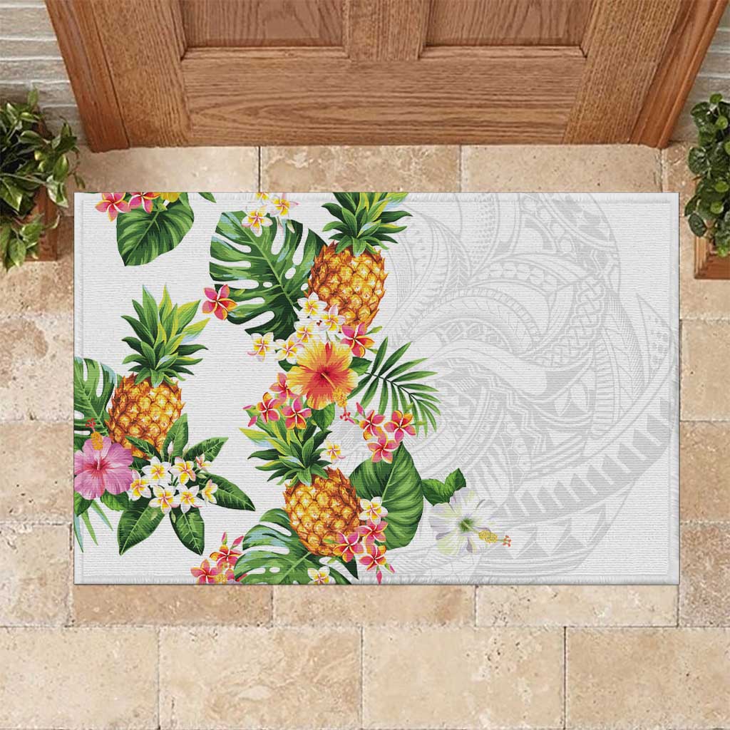 Hawaii Pineapple Tropical Rubber Doormat Luminous Hibiscus Plumeria LT01 White - Polynesian Pride