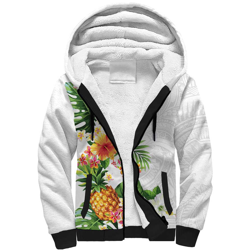 Hawaii Pineapple Tropical Sherpa Hoodie Luminous Hibiscus Plumeria LT01 Unisex White - Polynesian Pride