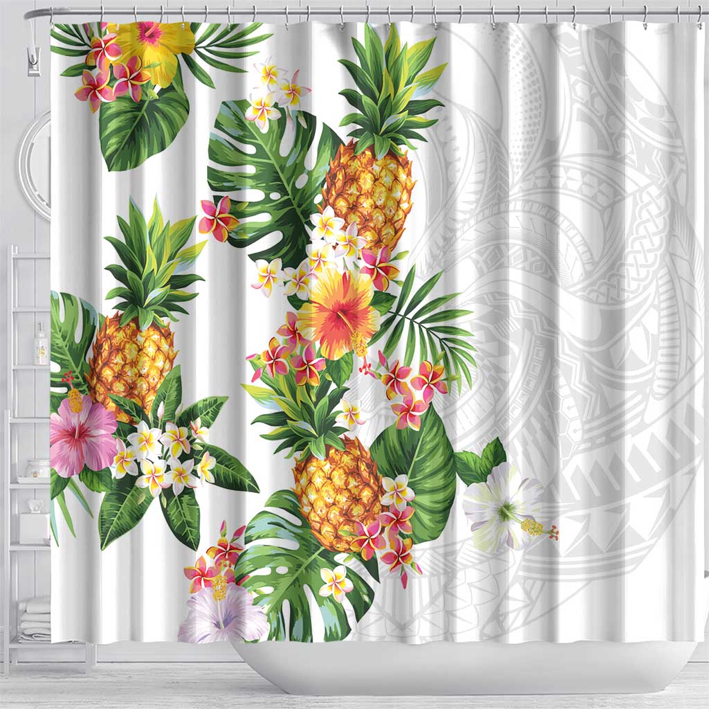 Hawaii Pineapple Tropical Shower Curtain Luminous Hibiscus Plumeria