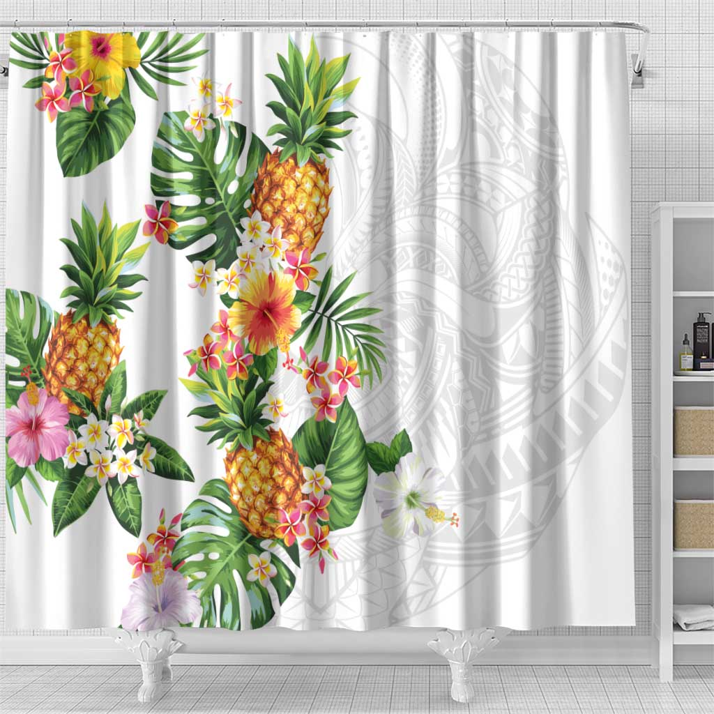 Hawaii Pineapple Tropical Shower Curtain Luminous Hibiscus Plumeria