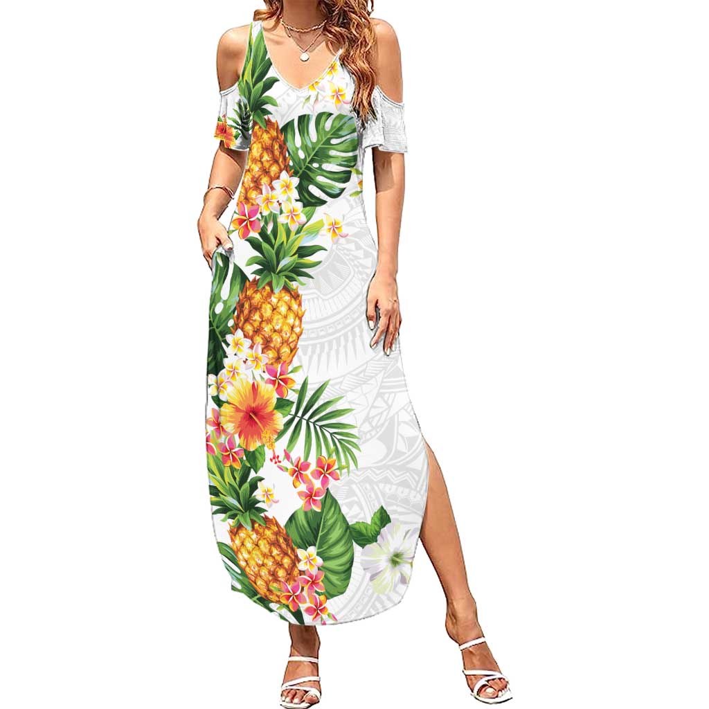 Hawaii Pineapple Tropical Summer Maxi Dress Luminous Hibiscus Plumeria