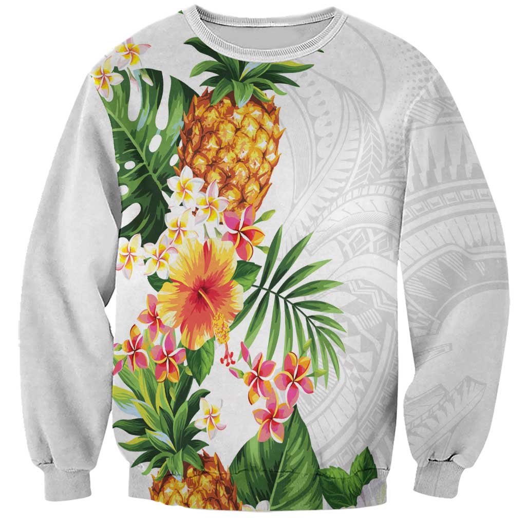Hawaii Pineapple Tropical Sweatshirt Luminous Hibiscus Plumeria LT01 Unisex White - Polynesian Pride