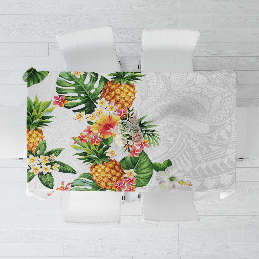 Hawaii Pineapple Tropical Tablecloth Luminous Hibiscus Plumeria LT01 White - Polynesian Pride