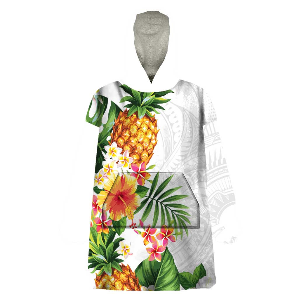 Hawaii Pineapple Tropical Wearable Blanket Hoodie Luminous Hibiscus Plumeria LT01 One Size White - Polynesian Pride